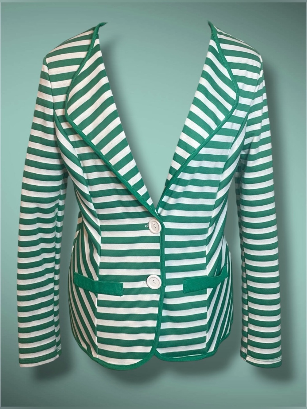 Green and White Striped Blazer Jacket
